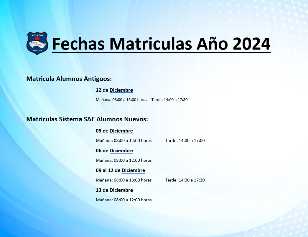 Fecha Matriculas 2024